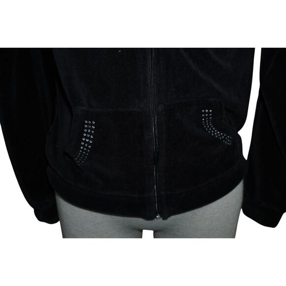 Juicy Couture Girls Black Velour Hoodie Size XL (16) Gothic Crest Zip Jacket Y2K - Picture 3 of 9